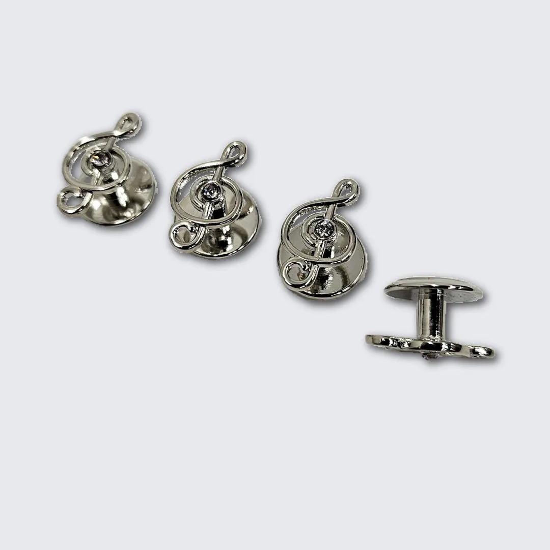 Silver Treble Clef Cubic Zirconia Studs and Cufflinks