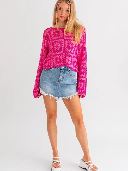 Squared Style Long Sleever Crochet Sweater Top