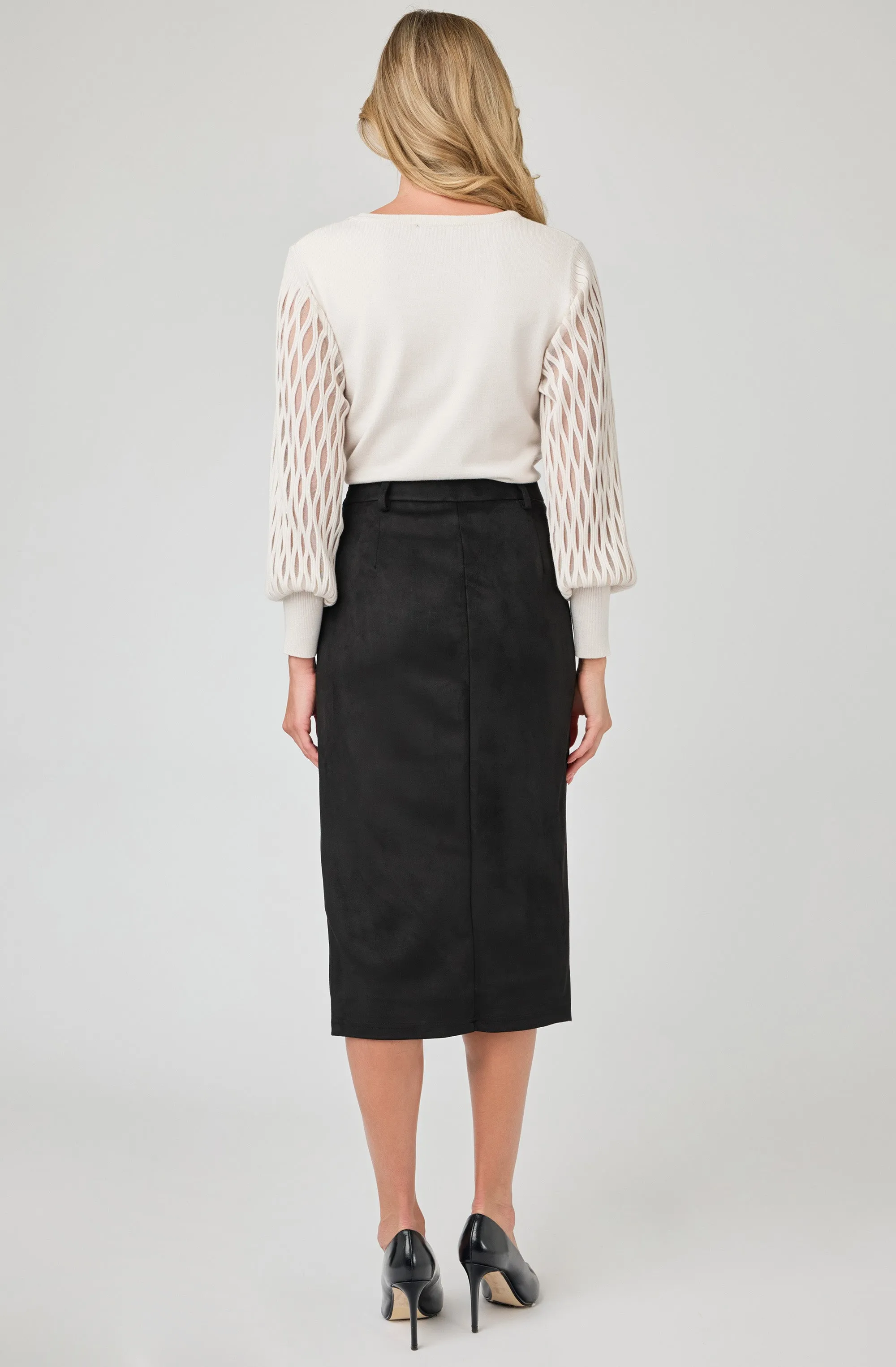 Suede-like Skirt with Pearl Buttons