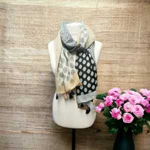 Tasselled Tranquillity Scarf with Whimsical Prints