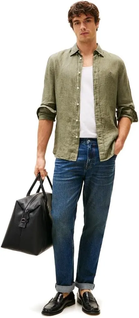 Tommy Hilfiger Men's Long Sleeve Casual Linen Button Down Shirts in Regular Fit