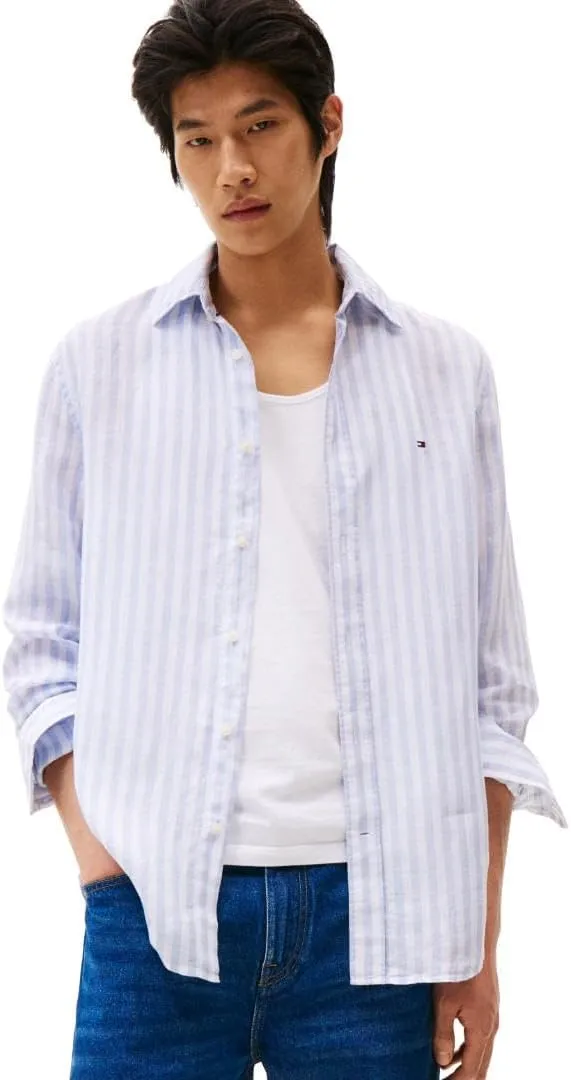 Tommy Hilfiger Men's Long Sleeve Casual Linen Button Down Shirts in Regular Fit