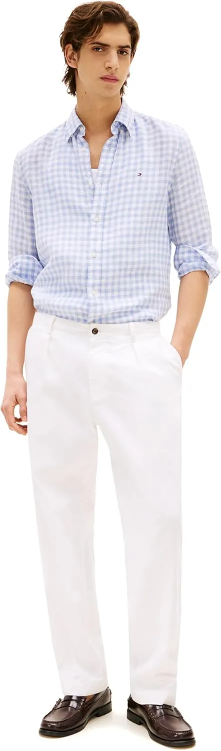 Tommy Hilfiger Men's Long Sleeve Casual Linen Button Down Shirts in Regular Fit
