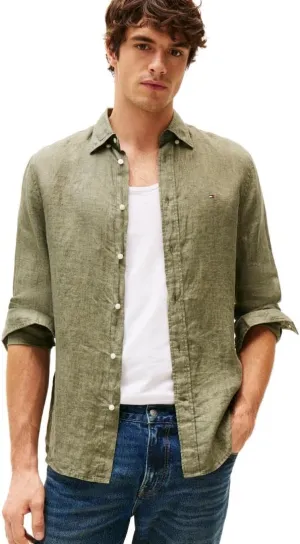 Tommy Hilfiger Men's Long Sleeve Casual Linen Button Down Shirts in Regular Fit