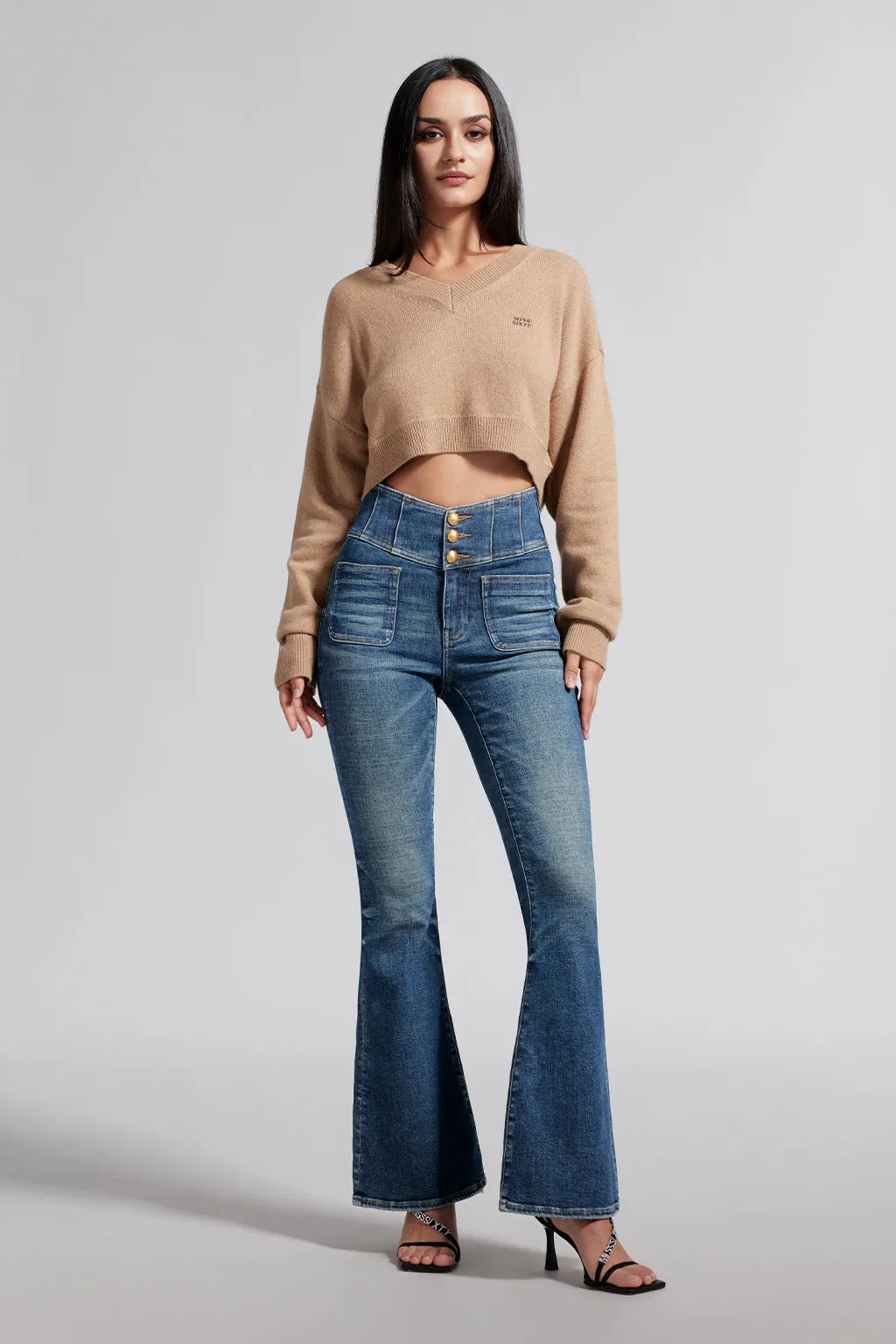 V-Shape High Waist Slim Flared Jeans