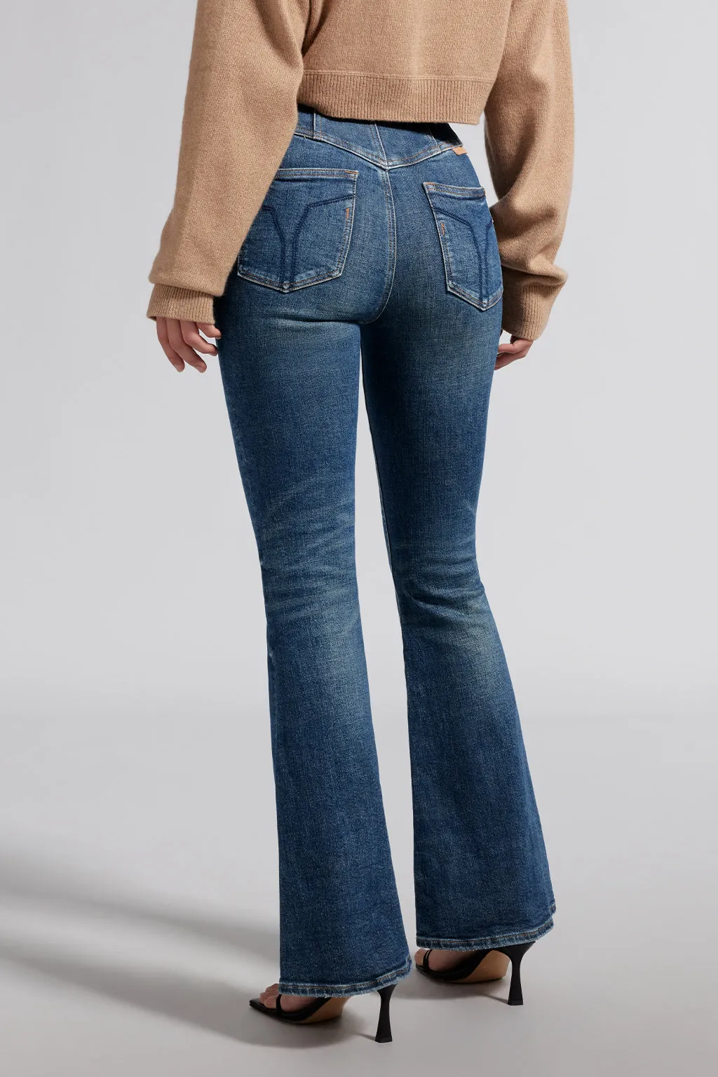 V-Shape High Waist Slim Flared Jeans