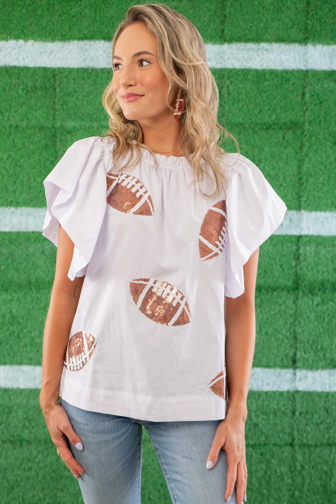 White Football Sequin Poplin Blouse