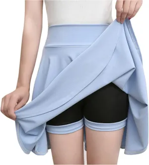 Women Casual Skater Skirt with Shorts High Waist Flared Skorts Pleated Mini Tennis Skirt Athletic Golf Workout Skort