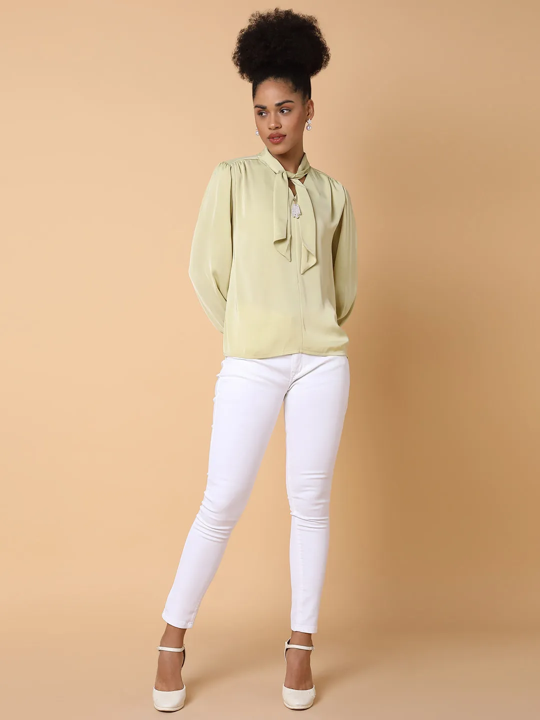 Women Solid Shirt Style Green Top