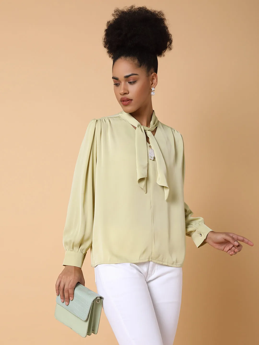 Women Solid Shirt Style Green Top