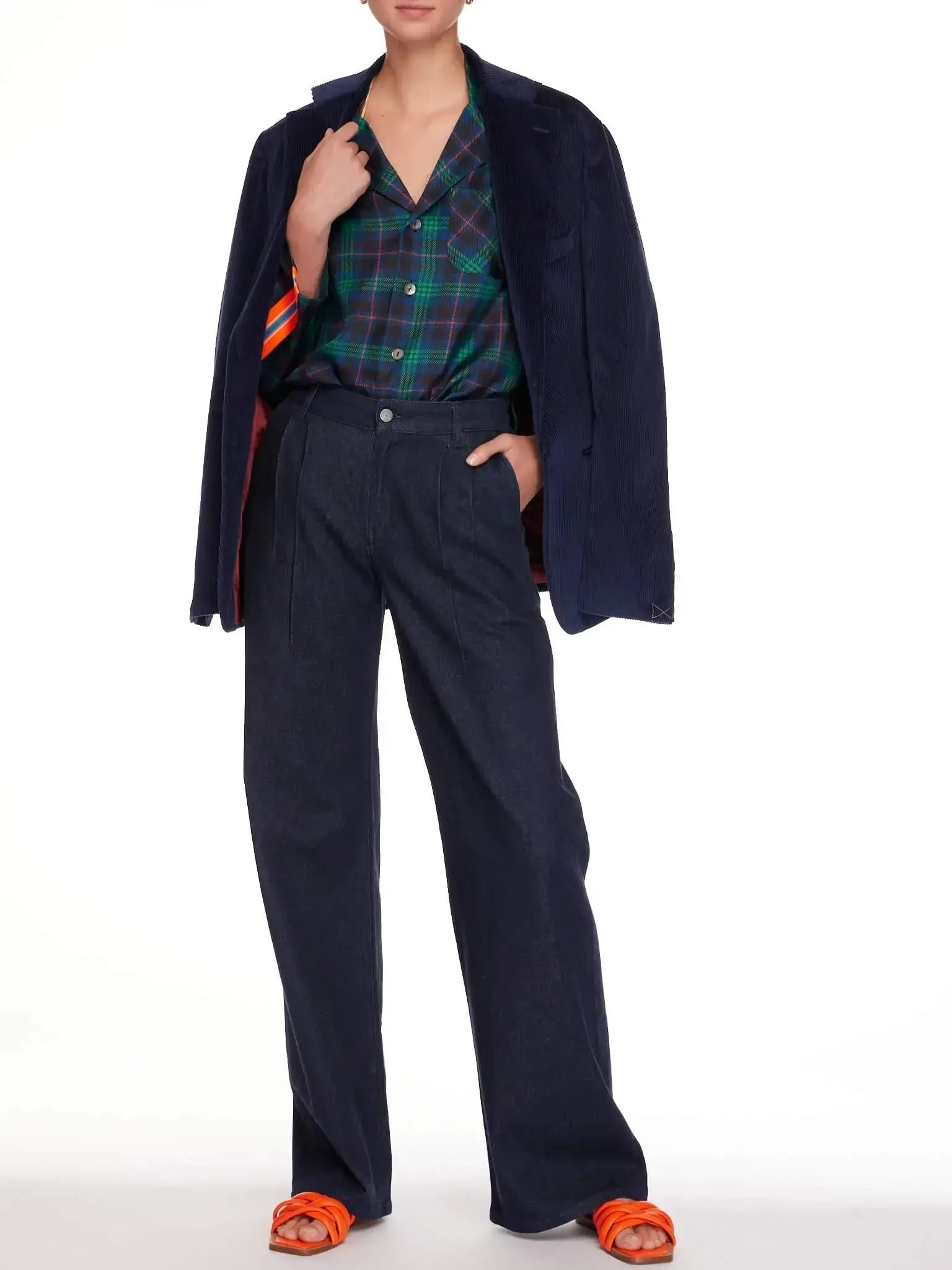 Women's Blackwatch Tartan Silk Pajama Set With Stripe