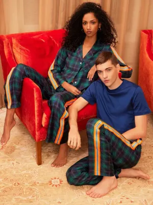 Women's Blackwatch Tartan Silk Pajama Set With Stripe