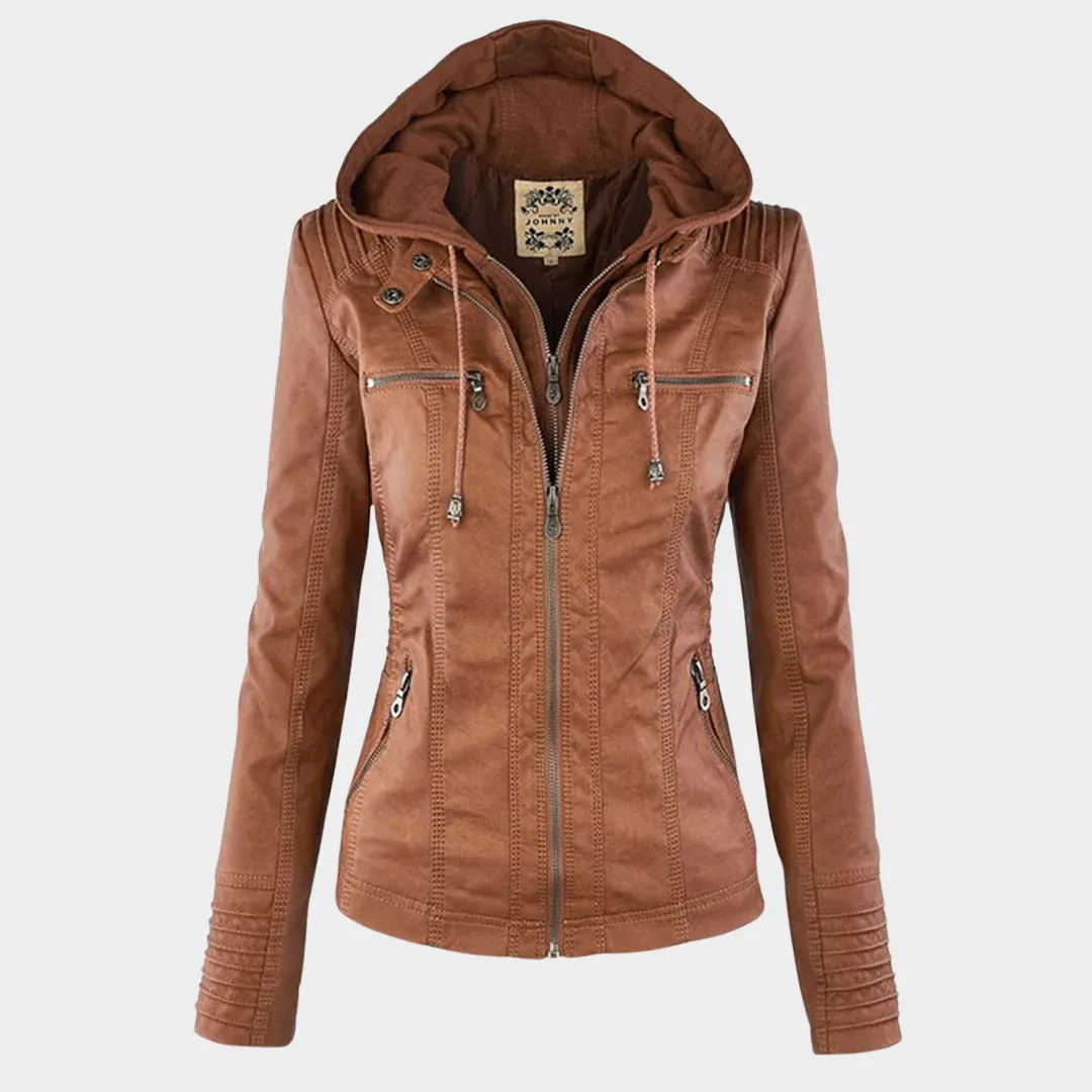 Womens Faux Leather Jacket  Motorcycle Style  Zip Closure  Hooded Design  Multiple Colours