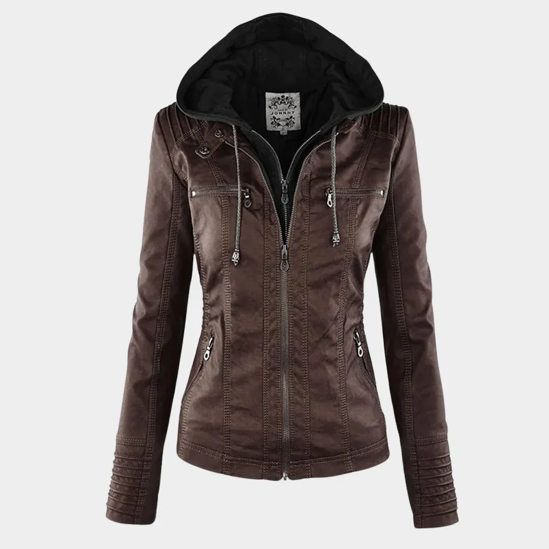Womens Faux Leather Jacket  Motorcycle Style  Zip Closure  Hooded Design  Multiple Colours