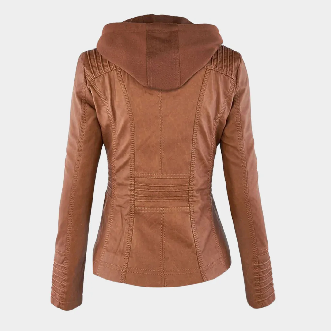 Womens Faux Leather Jacket  Motorcycle Style  Zip Closure  Hooded Design  Multiple Colours