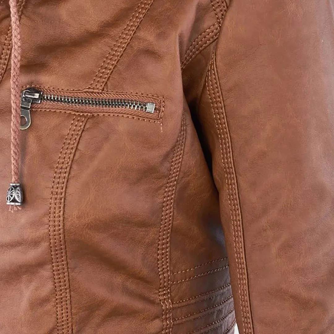 Womens Faux Leather Jacket  Motorcycle Style  Zip Closure  Hooded Design  Multiple Colours