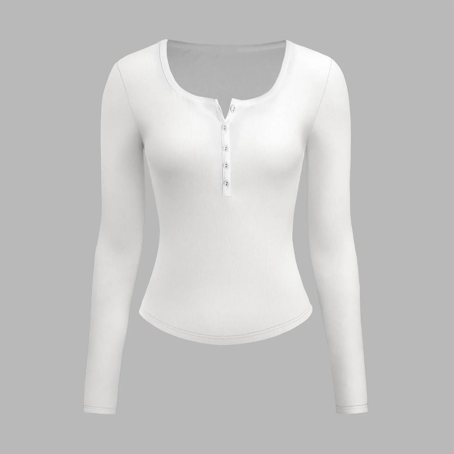 Women's Knit Ribbed Trendy Tops Quarter Button Long Sleeve Cropped Sweater Pullover Slim Sexy Workout Shirts