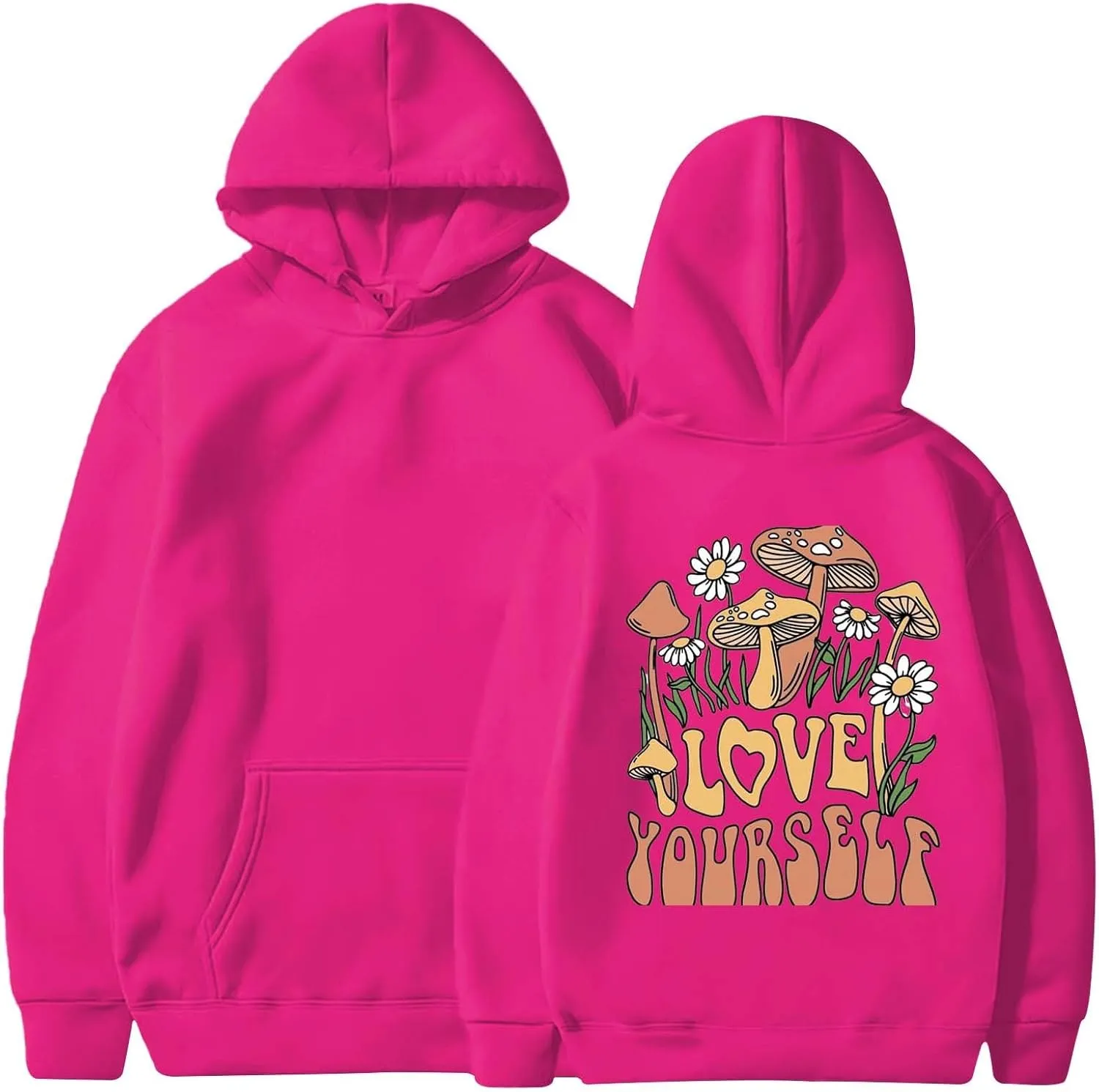 Womens Oversized Hoodie Love Yourself Print Top Sweatshirt Cotton Fleece Hoodies for Women
