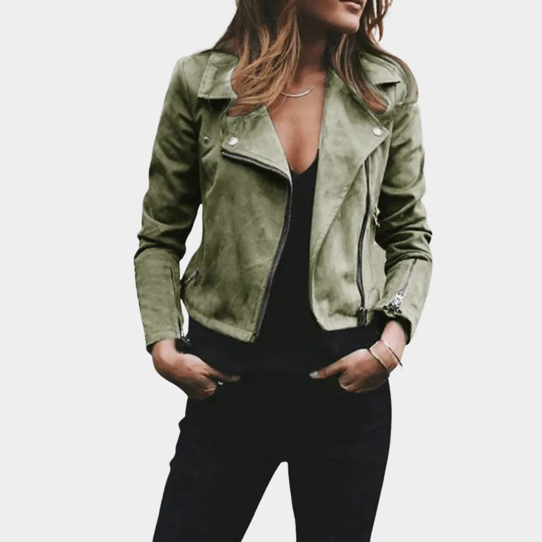 Women's Suede Biker Jacket  Lapel Collar Zip-Up Short Coat  Stylish & Versatile  Multiple Colours